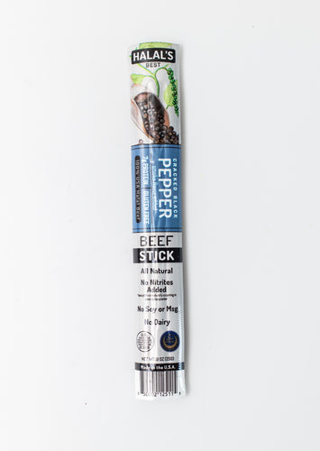 Halal's Best Cracked Black Pepper Beef Stick in package, front view