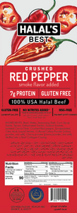 Halal's Best Crushed Red Pepper Beef Stick front of box with ingredients